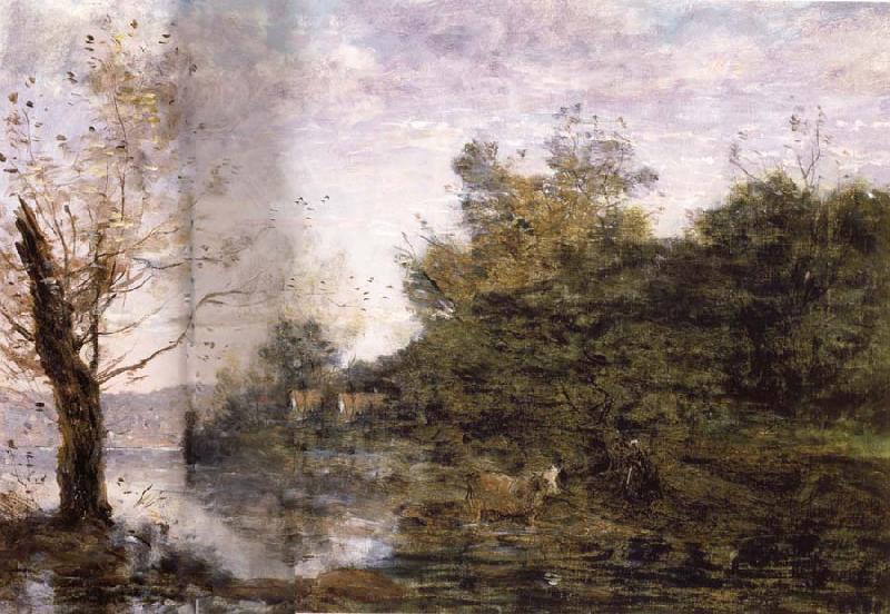 Jean Baptiste Camille  Corot a the vaquero on the Riverbank Sweden oil painting art